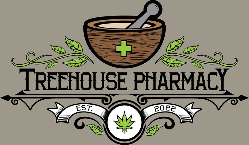 Treehouse Pharmacy Est. 2022 logo with mortar and pestle